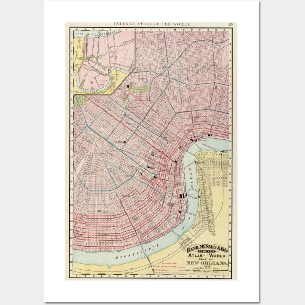 Vintage Map of New Orleans Louisiana (1897) Wall Art by Bravuramedia